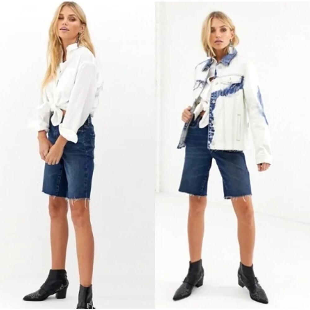 BLANKNYC Bayou Blues Raw Hem Bermuda Shorts Women's 26 Dark Wash Denim NWT